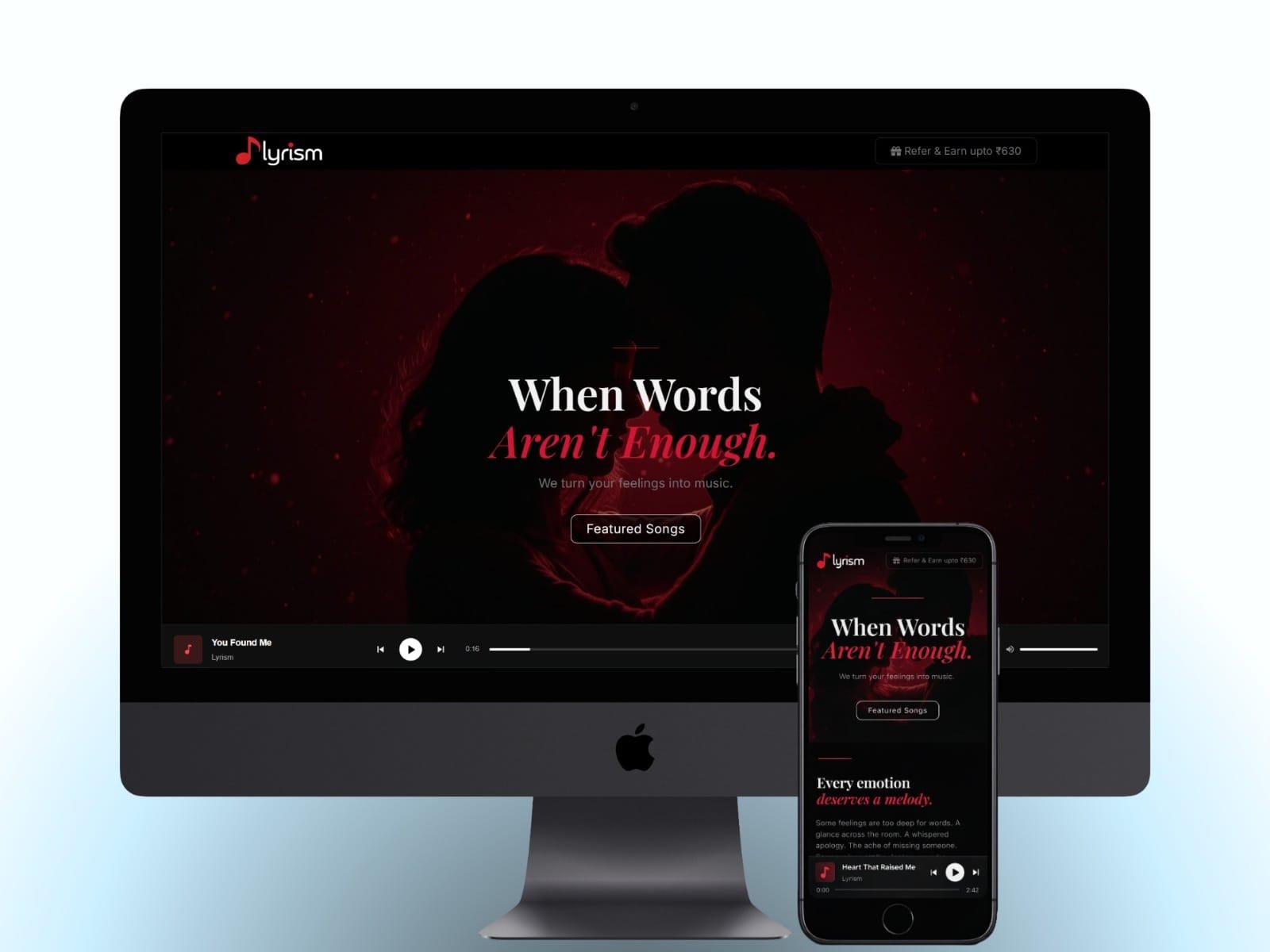 Lyrism music creation platform website by Scalivity